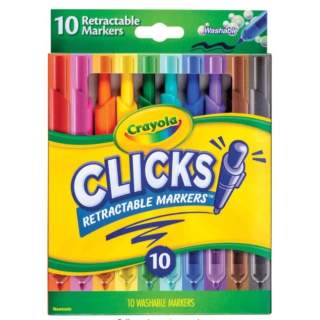 Crayola Clicks Retractable Tip Markers (10ct), Easter Basket Essentials, Cone Tip, Washable Art Marker Set for Kids, Long Lastin